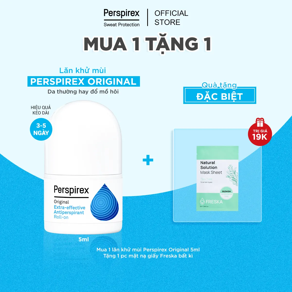 Lăn Khử Mùi Perspirex Original 5ml: Dành cho da thường, hay đổ mồ hôi