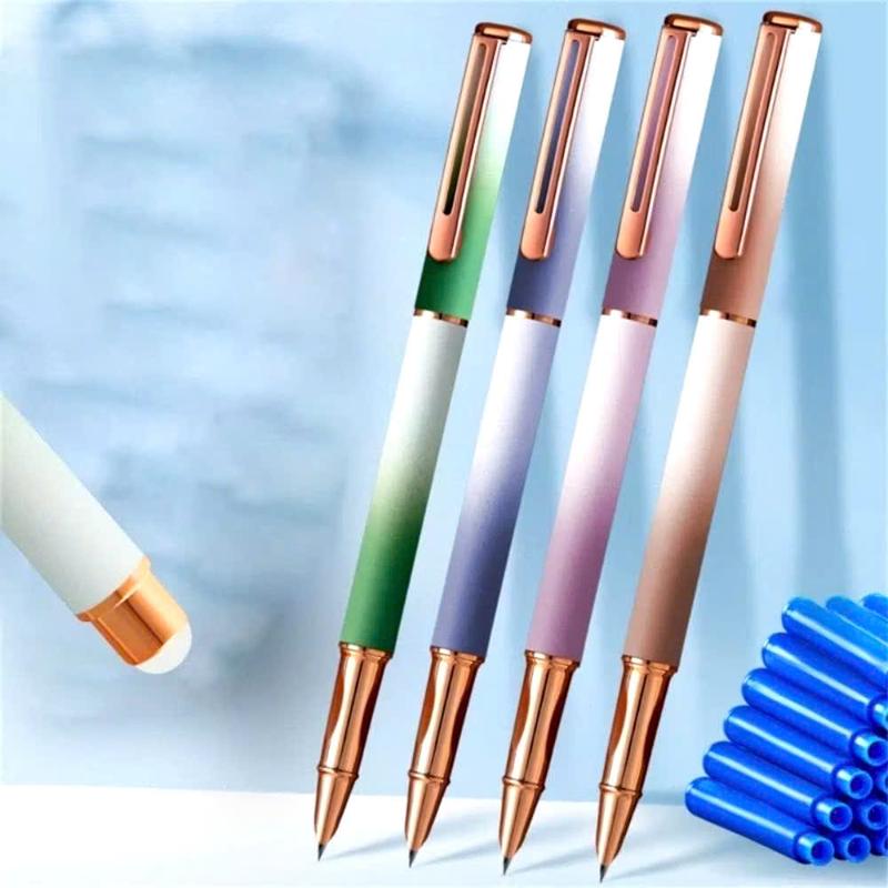 Combo 2 bút máy tẩy xóa được ngòi kim tinh mài êm dành cho bé lớp 1-5 (Combo 2 bút TẶNG 3 ngòi TẶNG 10 ống mực xóa)