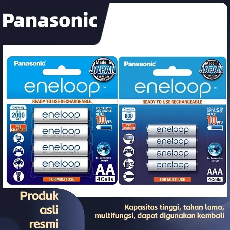Panasonic Battery  Panasonic Baterai Isi Ulang Panasonic Eneloop AA2000mAh/AAA 800mAh 1.2V (1 Paket isi 4) Resmi asli Baterai isi ulang 0