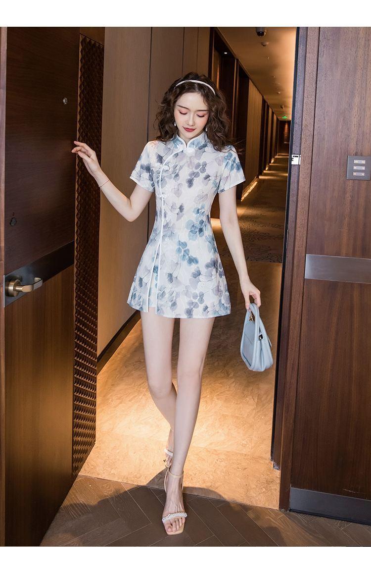 Product Introduction of 2024 Summer New Korean Style Elegant Young Style Embroidered Slimming Improved Cheongsam Dress Shorts Two-piece Suit 14