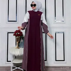 dress/gamis knit kombinasi salur bahan knit premium