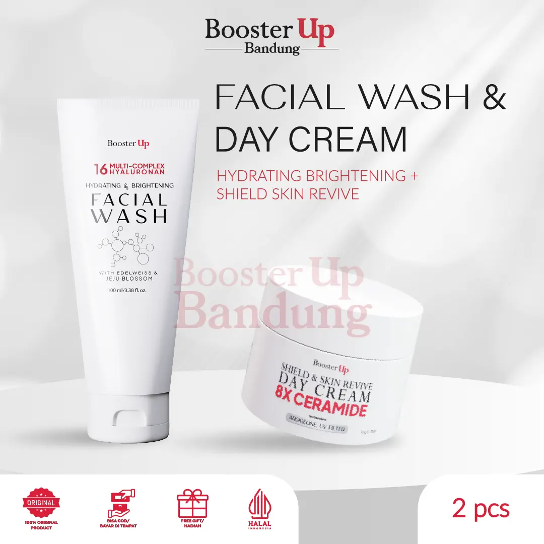 Booster Up Facial Wash dan Day Cream With 8X Ceramide