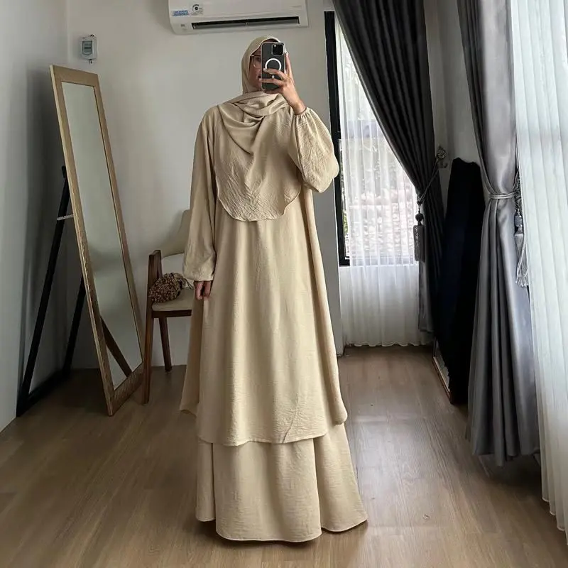 One Set Hameda Setelan Tunik Dan Rok Wanita Terbaru Crincle Airflow Size L XL XXL Jumbo Polos Bumil Busui 6