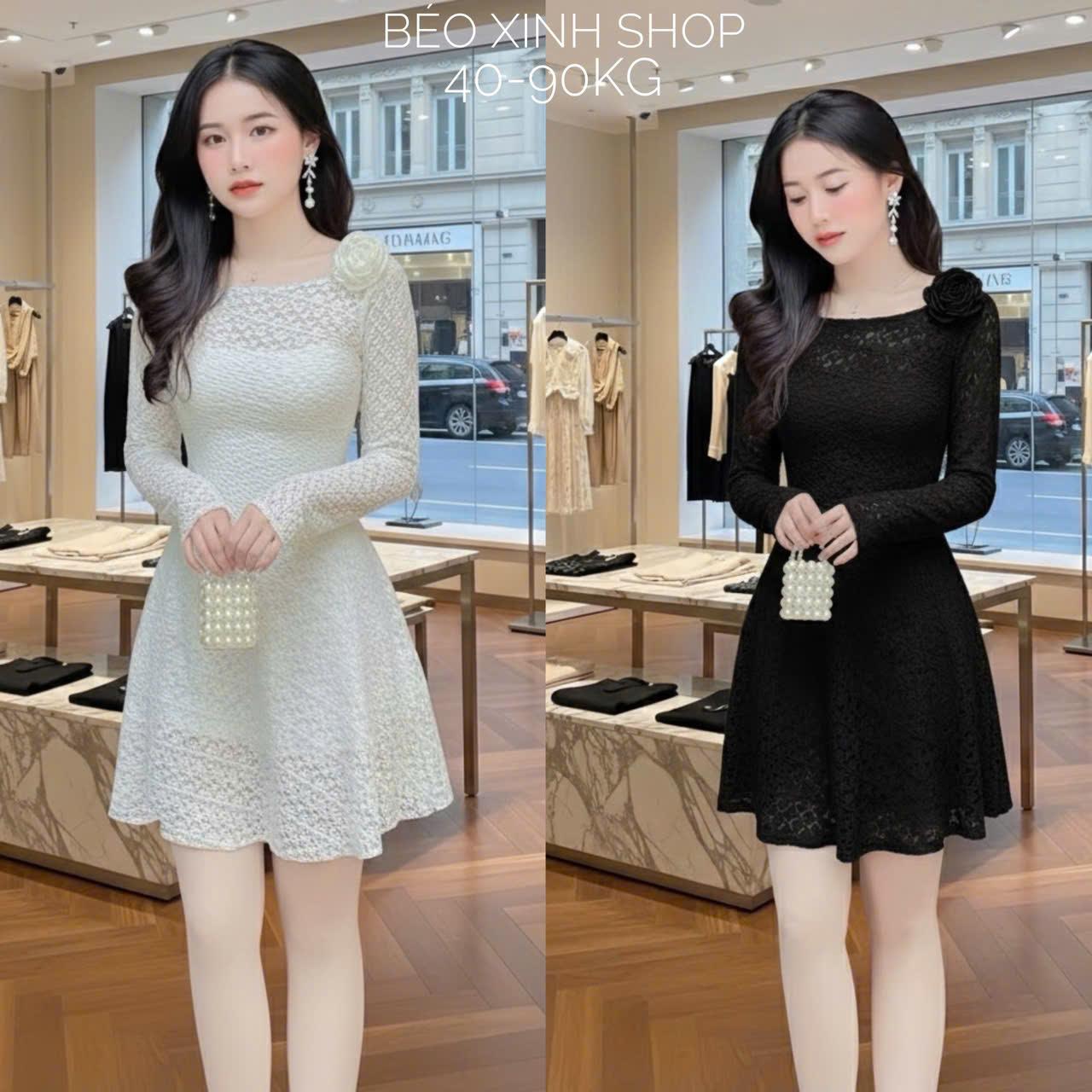 Đầm Dự Tiệc Thiết Kế Tay Dài Phối Hoa Tiểu Thư (Vải Ren 2 Lớp) Cao Cấp Thanh Lịch Sang Trọng Cho Các Nàng Bigsize 40–90kg Thời Trang Nữ Béo Xinh Shop - A.1685