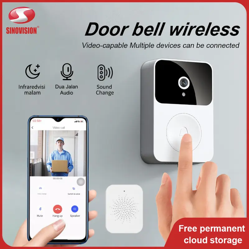 SINOVISION X9 Wireless bell camera IP66 waterproof bell rumah wireless WIFI doorbell bel 0