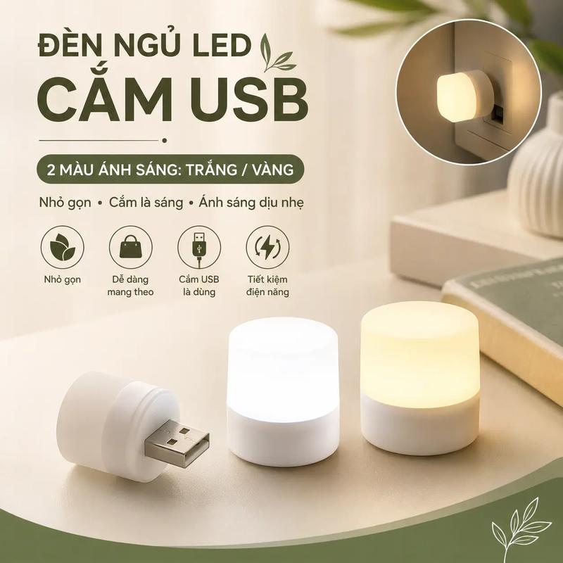 Đèn LED Mini Cổng USB Siêu Sáng Làm Đèn Ngủ Đọc Sách Bảo Vệ Mắt, Nhỏ Gọn Cắm…
