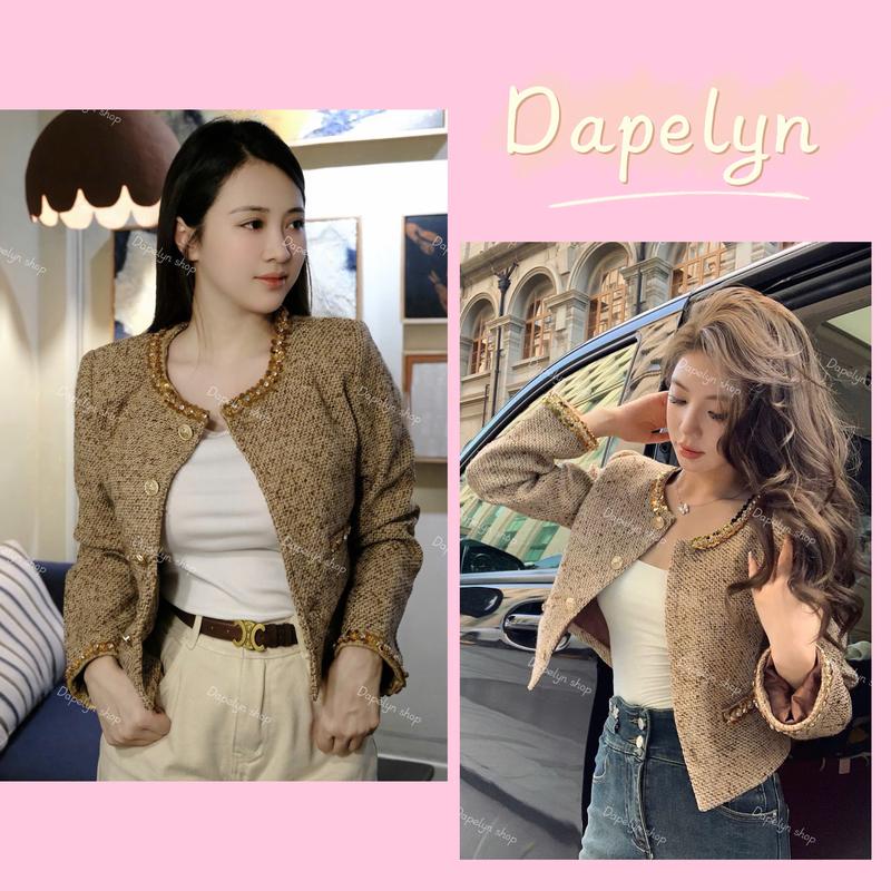  Áo khoác dạ tweed nữ đường viền đính hoa đá kim sa dáng ngắn 2 lớp cao cấp tiểu thư mùa đông hàn quốc  CÓ BIGSIZE  