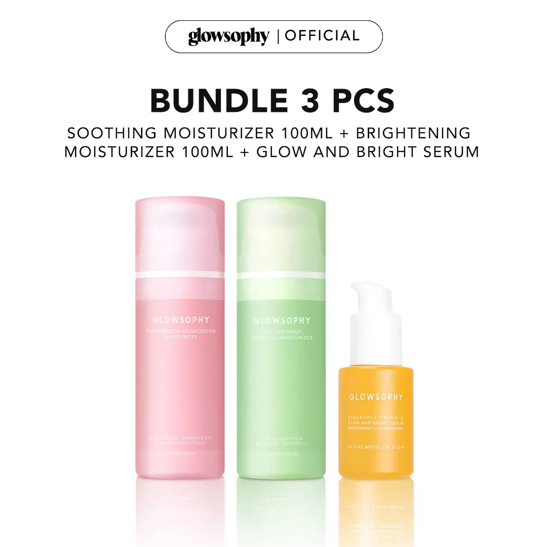 Glowsophy Bundle 3 Pcs Watermelon Brightening Moisturizer 100 ml + CICA Soothing Moisturizer 100 ml + Pineapple Triple C Glow and Bright Serum 30 ml