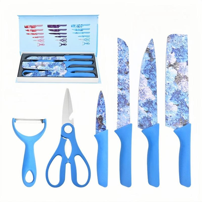 Product Introduction of Pisau Set 6 Pcs Corak Bunga Bahan Stainless Steel Tajam / Flower Kitchen Knife Set 6 Pcs Premium/ Pisau Serbaguna/ Set Pisau Dapur Murah / Pisau Dapur Lengkap 6Pcs Kitchenware 10