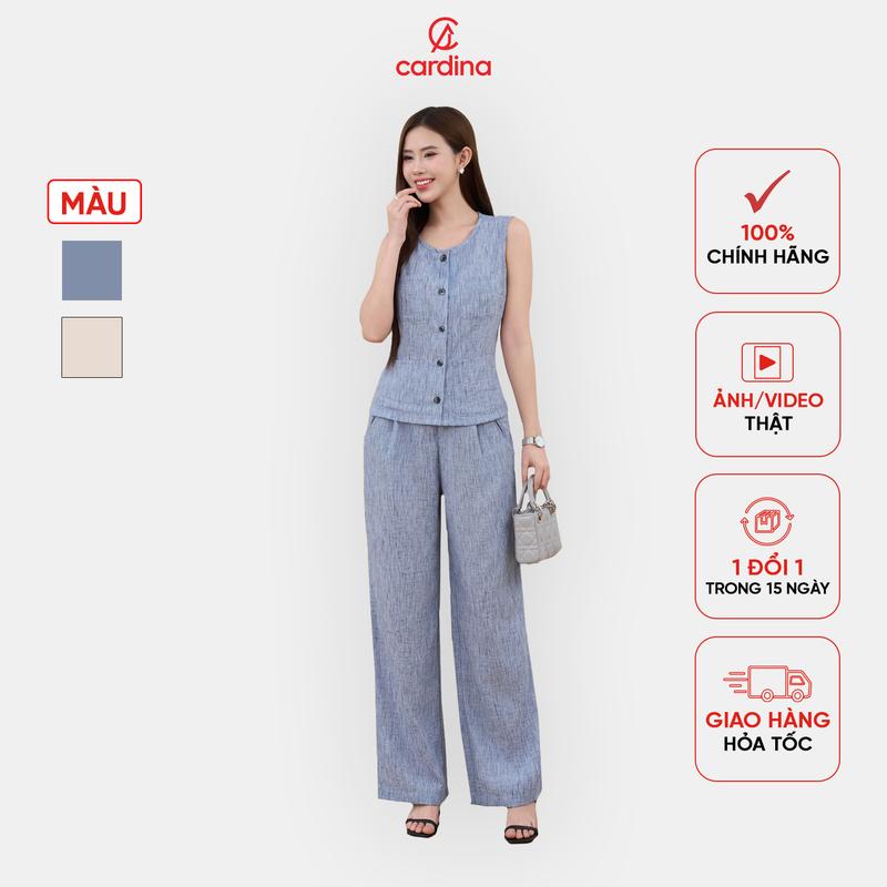 Bộ đồ nữ CARDINA chất linen sóng áo gile phối quần suông basic 5BED01