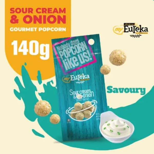 Eureka Sour Cream & Onion Gourmet Popcorn 140g Aluminum Pack Savoury Treat
