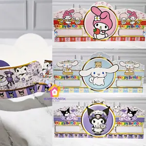 TOPI MAHKOTA MY MELODY CINAMON ROLL KUROMI kurumi sanrio party happy birthday aksesoris souvenir bando bandana hbd ultah souvenir foto photobooth ulang tahun hiasan kepala anak kertas paper murah crown