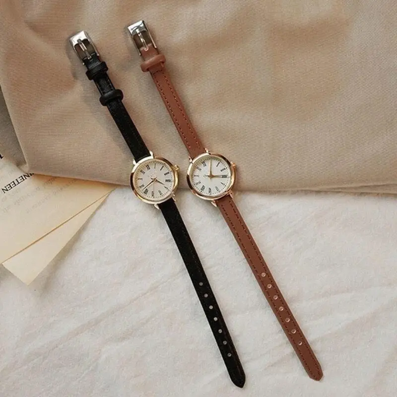 ANKL001 Jam Tangan Quartz Strap PU Analog Casual Gaya Retro Wanita Bulat Watch Korean Fashion 3