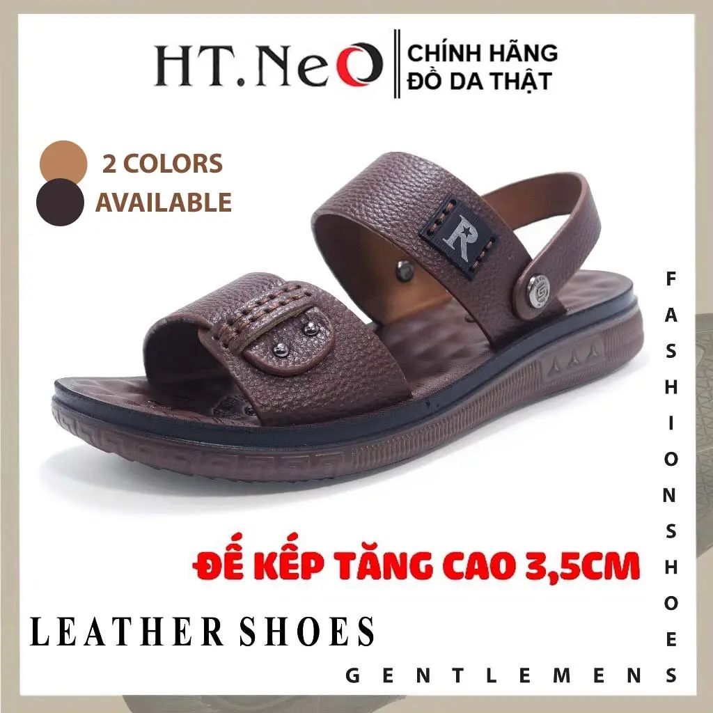 Sandal nam da bò 2 quai song song đế kếp 3,5cm , lót đệm massage thư giãn lòng bàn chân sdn896