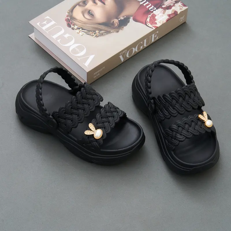 Sandal Wedges Wanita Sol Tebal Sandal Wanita Fashion Tali EVA Ekstra Tebal Baim Wanita Motif Tali Belakang Rubber Empuk Size 36-40 8