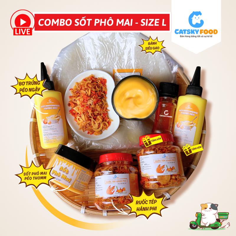   Deal Live  Combo Bánh Tráng Phơi Sương - Sốt Phô Mai - Catsky Food - Ruốc Tép Khô Hành Phi 2 Chai Bơ Trứng Thơm Ngon Ăn Vặt Snack 