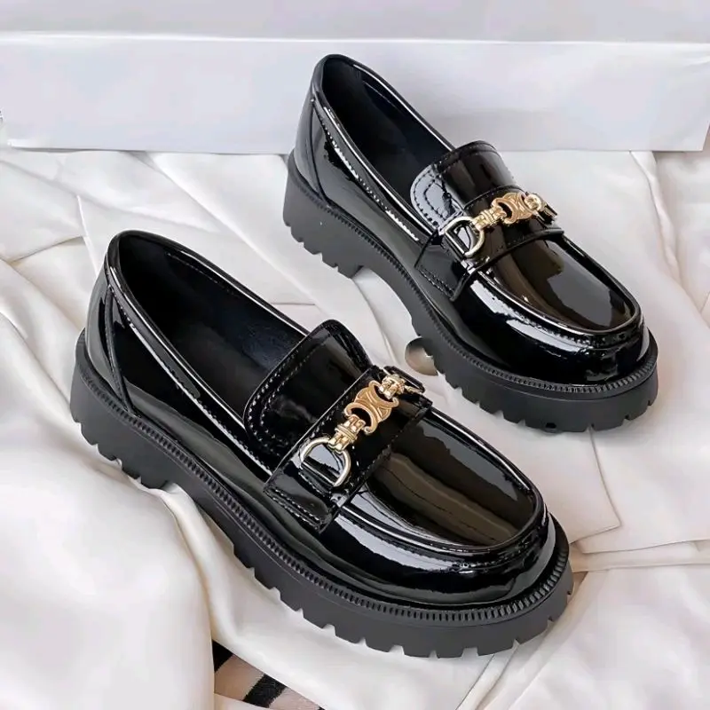 Sepatu Docmart wanita terbaru Sepatu wanita hitam glossy Sepatu wanita casual kekinian Separu wanita termurah Flat Shoes 0