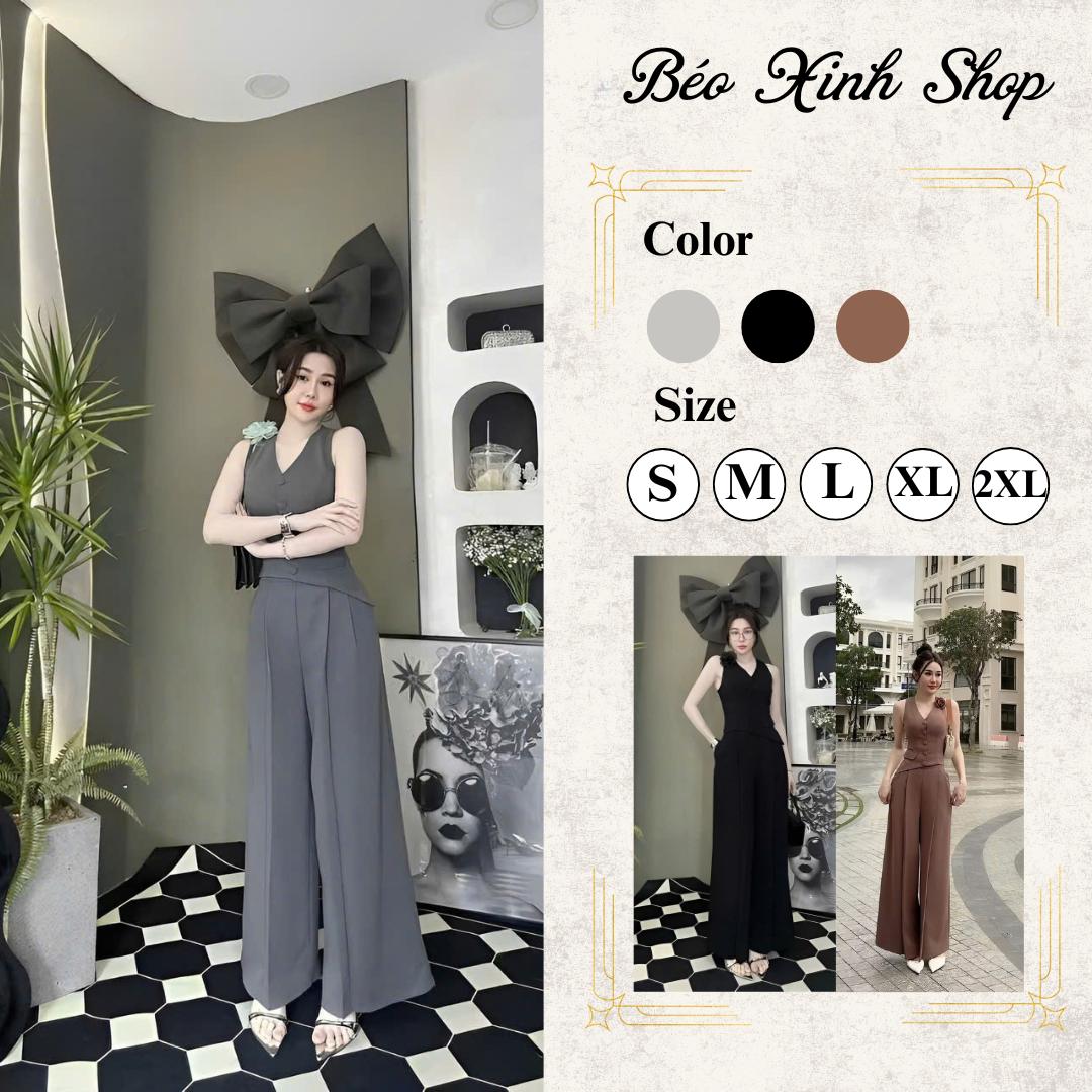 Set Quần Áo Cổ V Phối Hoa Sang Trọng Vải Cotton Lạnh Cao Cấp Thanh Lịch Cho Các Nàng 40 - 95Kg Nữ Top Women Xoè Béo Xinh Shop - A.1502