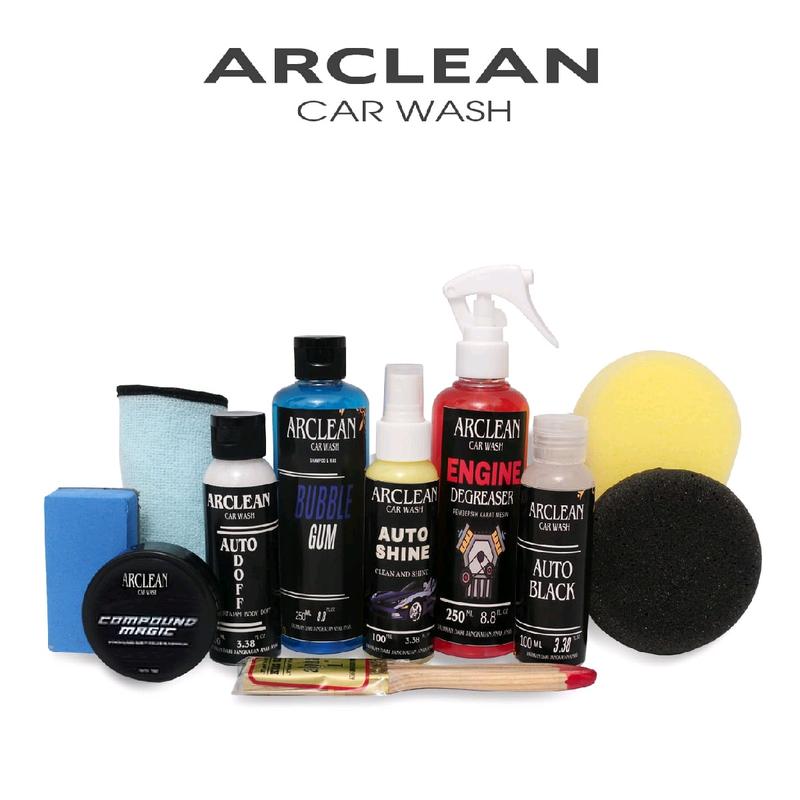 PAKET 6 BOTOL SABUN CUCI KENDARAAN TERLENGKAP BY ARCLEAN CAR WASH Pembersih Penghilang Pengkilap Body Ban Mesin Microfiber 1