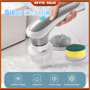 MYN Mall Sikat Elektrik 4 in 1 Handheld / Sikat WC Elektrik / Sikat Kamar Mandi Rotasi Cerdas 360° Derajat Kebisingan Rendah Tahan Air IPX7 Wastafel Dapur Cleaning Brush