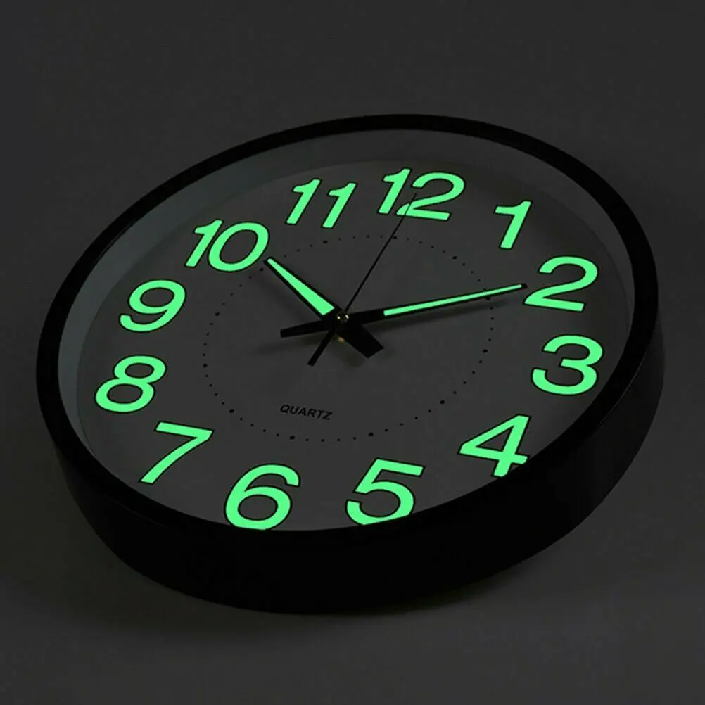 Glow in The Dark 12inch Round Wall Clock Perfect For Living Room Non Ticking Decorative Home Decoration