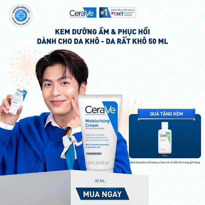   DEAL HOT  Kem dưỡng ẩm dành cho da khô Cerave Moisturizing Cream 50ML. Kem dưỡng giúp phục hồi chuyên sâu giữ da ẩm mịn suốt 48 giờ không gây bí da. DÙNG ĐƯỢC CHO DA MẶT VÀ CƠ THỂ_ Chăm sóc da_Kem & Sữa dưỡng thể_Skincare cho Nam và Nữ 