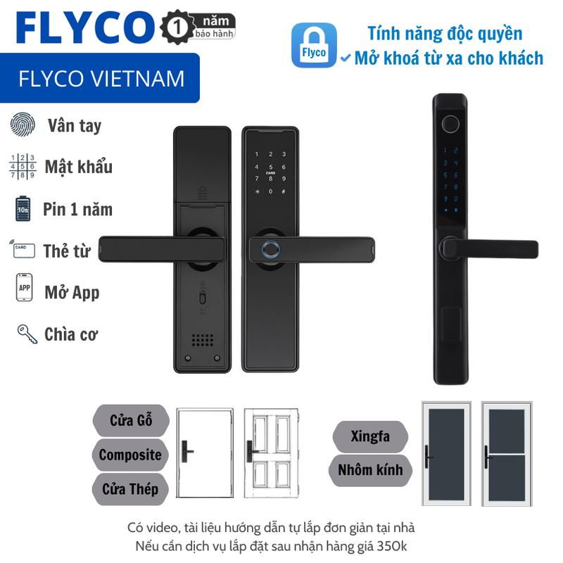 Khóa Vân Tay Thông Minh Điện Tử phù hợp Cửa Gỗ,Composite, Xingfa, Nhôm Kính - Chống Nước  - BH 1 năm Khoá Flyco 2025