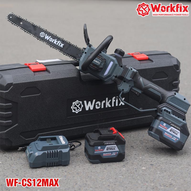 Máy Cưa Pin 12 Inch Workfix Cầm Tay - CS12MAX  -Công suất 1200W - Tốc Độ Cưa 12m/s - Không Chổi Than Cao Cấp - Chân Pin Phổ Thông 2 Pin 15 Cell 21V/6Ah Plus - Bảo Hành Chính Hãng 6 Tháng