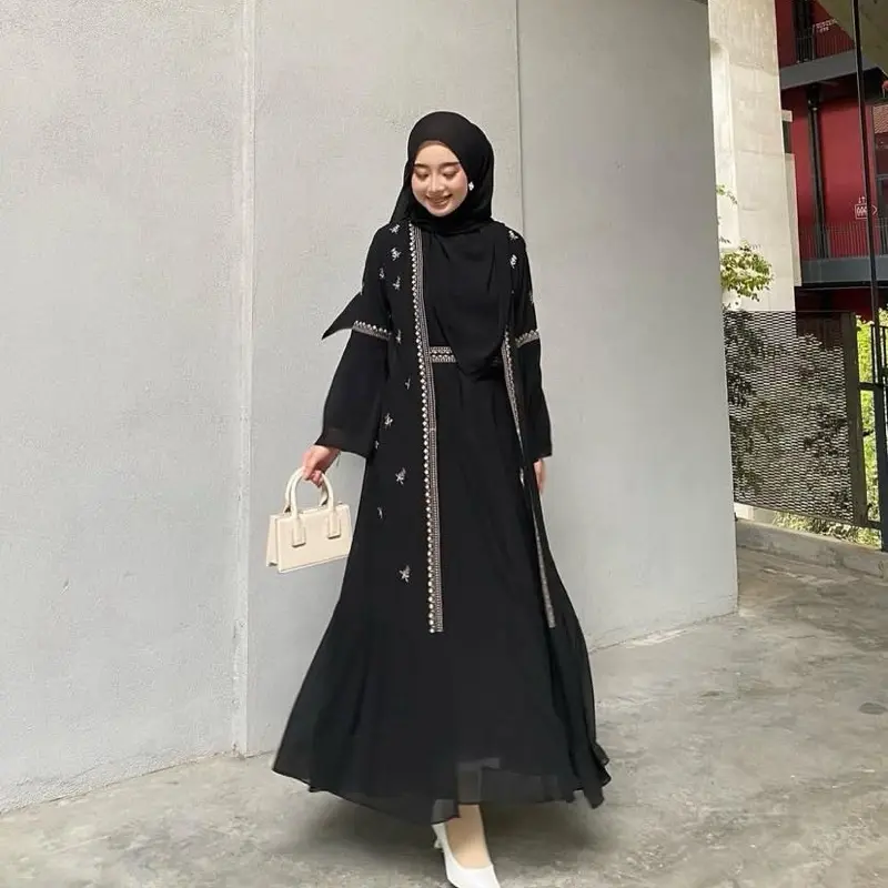 Safwa Abaya Dress Ceruty Babydoll Aplikasi Bordir Premium Abaya Simpel Elegan Mewah Gamis Kondangan