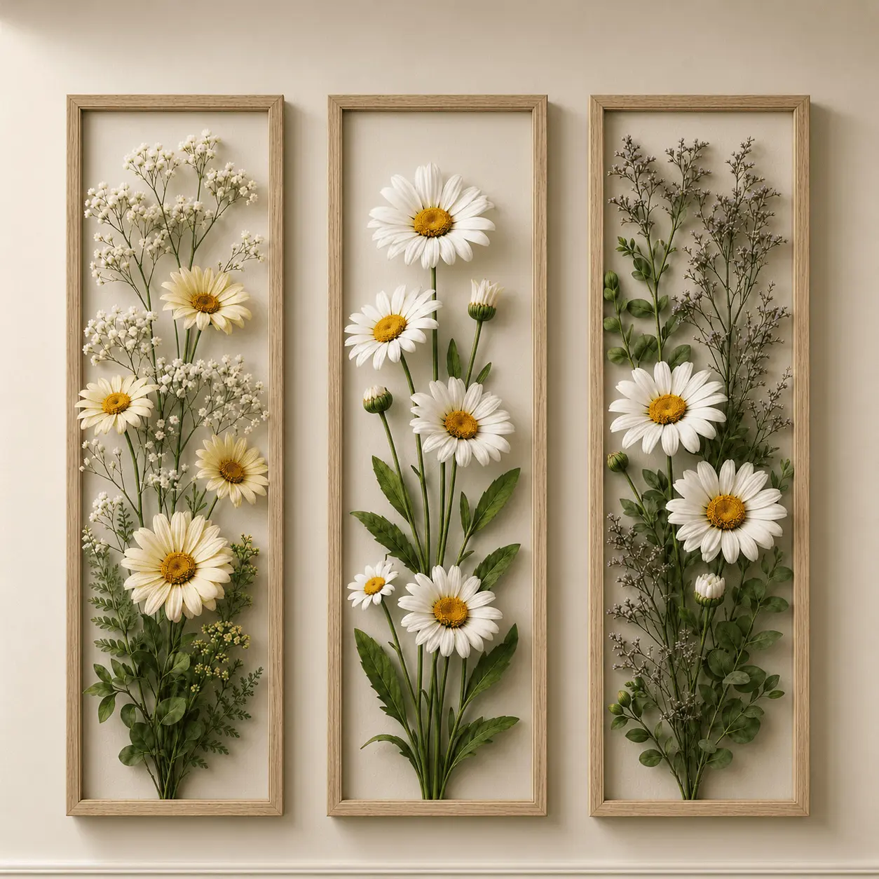LANGSUNG KIRIM 3 pcs hiasan dinding estetik 3D gambar bunga Aster putih 10X28CM