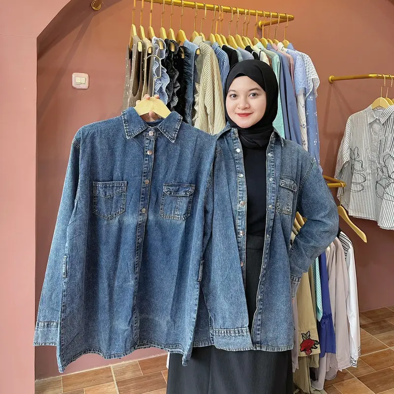 Kemeja Jeans Wanita Panjang Dewasa Washed - Atasan 2