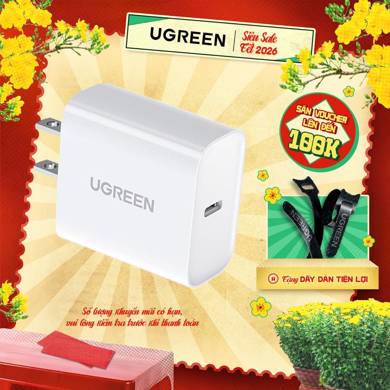Củ sạc nhanh USB-C 20W UGREEN CD137 Công suất sạc cao an toàn | Bảo hành 18 tháng 1 đổi 1 | 60449
