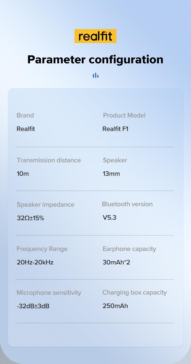 Product Introduction of Realfit F1   True Wireless Bluetooth 5.3 Earbuds Playtime 24 Jam HIFI 32