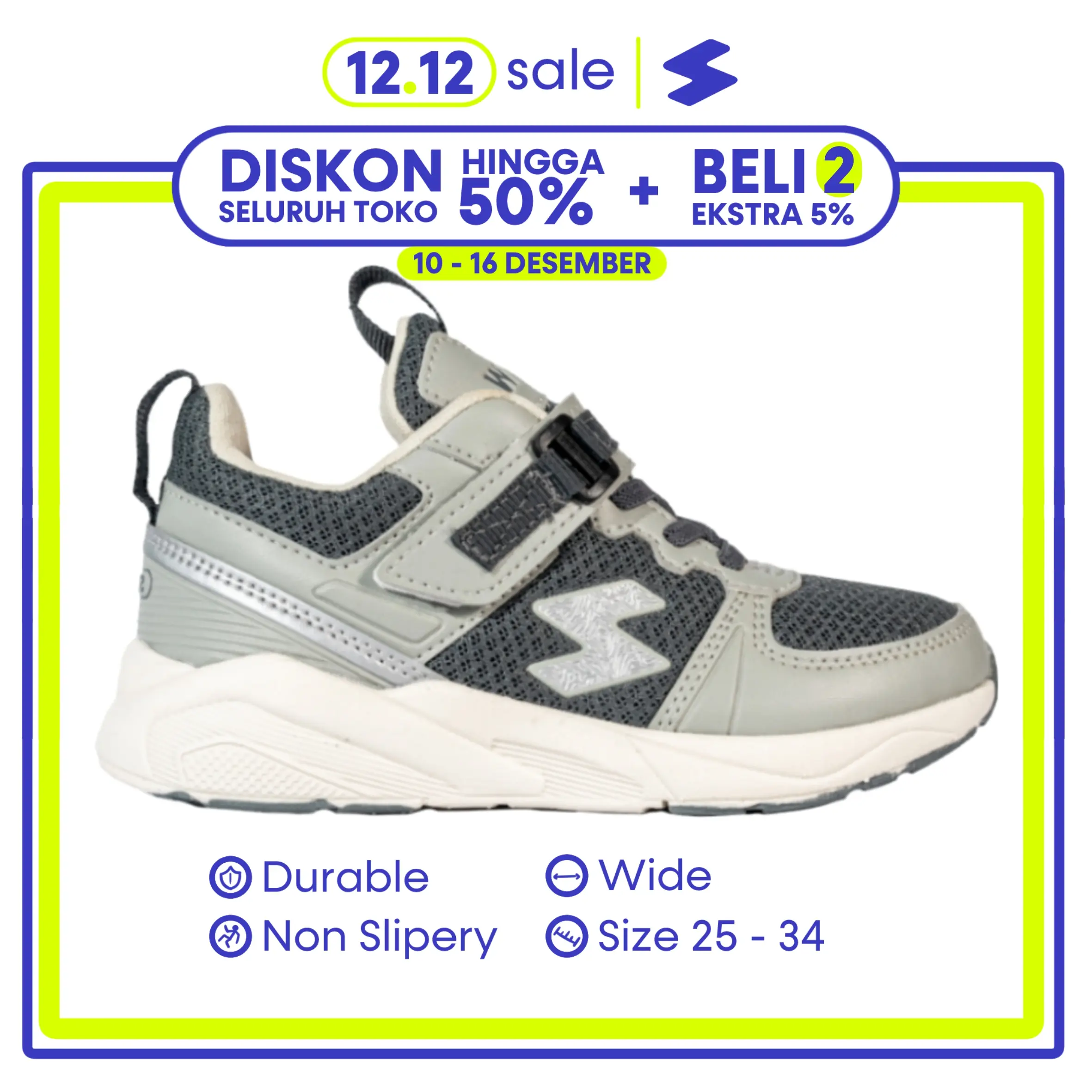 STUVW Rover Speed Grey Dengan Teknologi S-Tough Outsole - Sepatu Anak Sneakers Fashion