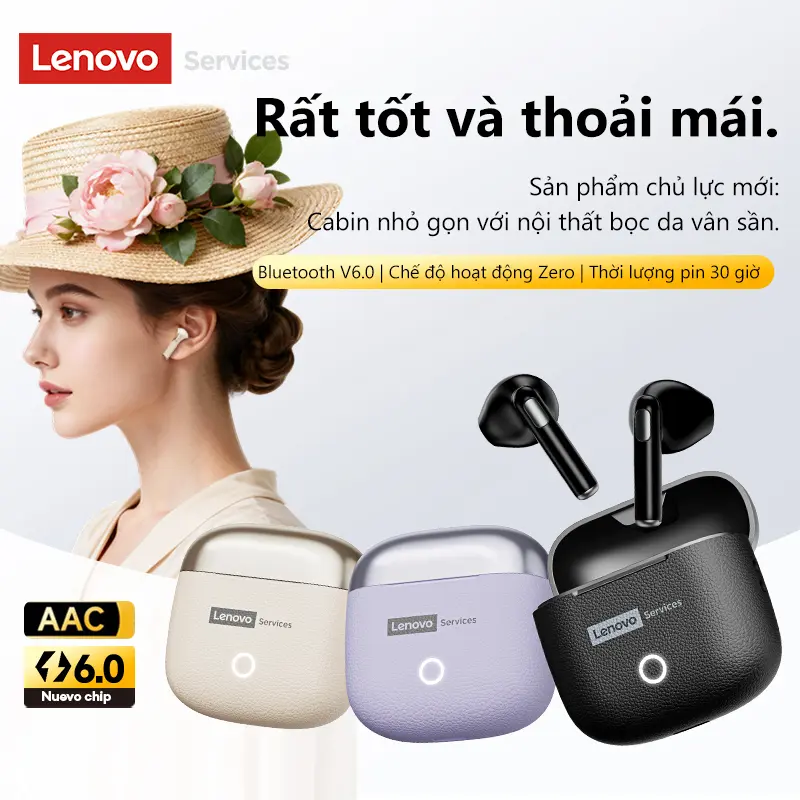 Lenovo LE220 Tai Nghe Không Dây Bluetooth V6.0 | Thiết Kế Giản Dịn + Tủ Sạc Da Little Cabin | AI Dịch Nhiều Ngôn Ngữ | Thoải Mái Đeo Suốt Ngày | Âm Thanh Nguyên Âm | BigBuy360 - bigbuy360.vn