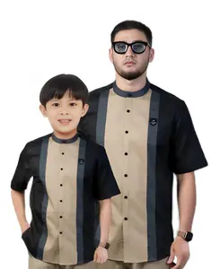 Baju Koko Couple Ayah Dan Anak Laki Laki Harga Terpisah Kemeja Kurta Kerah Sanghai Lengan Pendek Bahan Kapas Mikro Vito Seragam Hadroh Santri