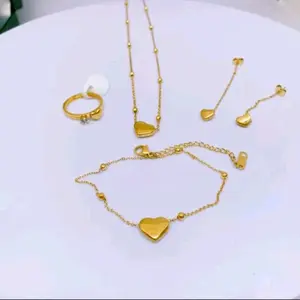 Set Perhiasan Kalung,Gelang,Anting Dan Cincin Titanium Wanita Model Love Jedar Fashion aksesories Terlaris Wanita Anti Karat