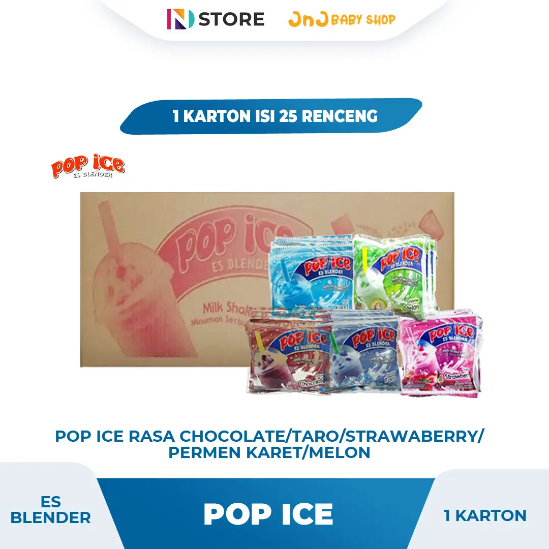 [PAKET 1 KARTON] POP ICE ISI 25 RENCENG/RENTENG RASA COKELAT/STRAWBERRY/PERMEN KARET/TARO/MELON