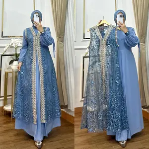 Gamis Brukat Set Outer Laura Dress Gamis Brokat Outer Lepas Pasang Gamis Lebaran 2025 Mewah Elegan