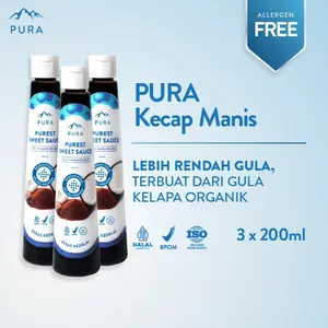 Pura Kecap Manis I 3 Pura Kecap Manis (200ml) - Purest Sweet Sauce - Rendah Gula - Organik - Kecap Manis Kelapa - Tanpa MSG - Kecap Manis MPASI Anak - Low Sugar - Natural
