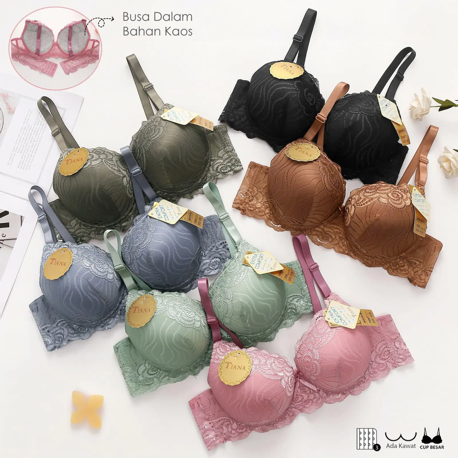 ( 1 PCS ) Bra Brukat Seamles Bellewear Busa Tebal Motif Random Cup B-C 8863