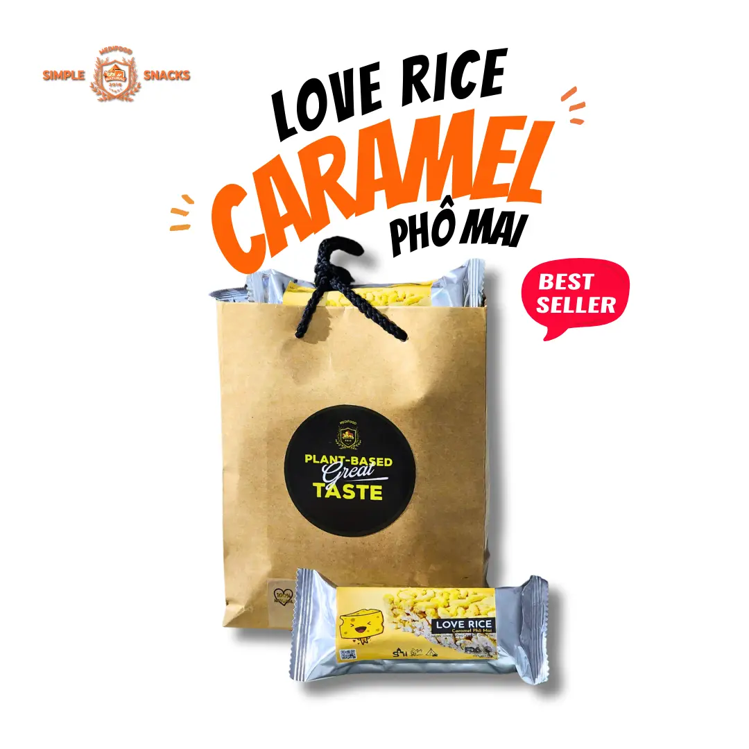 Túi 12 thanh Love Rice Caramel Phô Mai | Không Chiên Dầu | Siêu Cuốn | Medifood