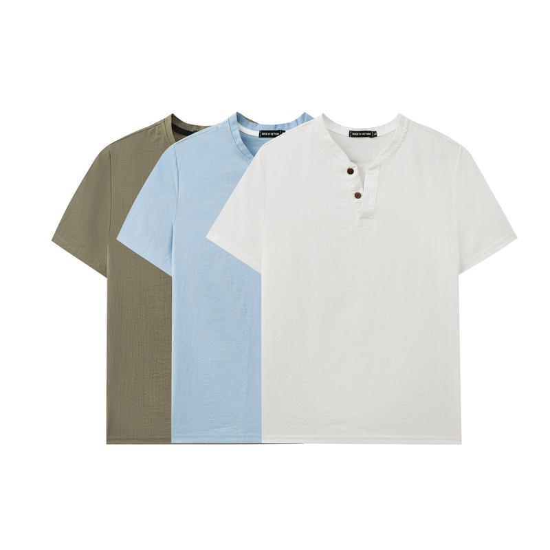 Combo 3 Áo Đũi Nam Áo Cổ V Tay Ngắn Chất Liệu Đũi Mát Nhẹ Thoáng Thấm Hút Mồ Hôi Nhanh Màu Sắc Thanh Lịch Dễ Phối Đồ