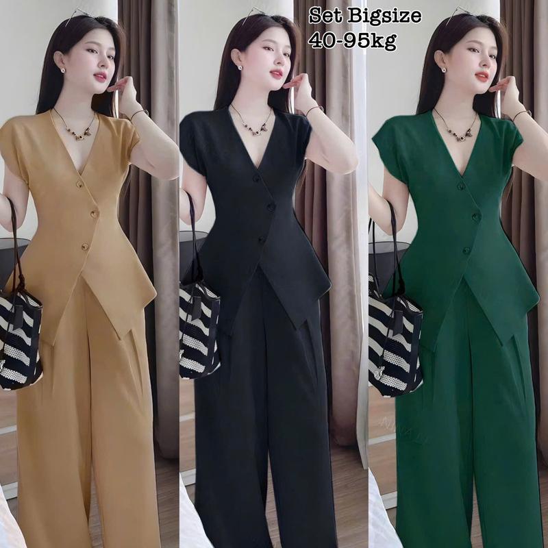  Thời Trang Bigsize - Set Bộ Dài Công Sở Bigsize Áo gi-lê phối Quần Ống Suông Lụa Chéo Thái Thiết Kế Dự Tiệc Nữ Cao Cấp Xinh Đẹp Sang Trọng  40-95kg  Top  Màu Nâu Sen Màu Đen Set Đồ Nữ đẹp Set Áo Croptop Bộ Suit Nữ Sang Chảnh Bigsize Women Xanh Rêu 2491 
