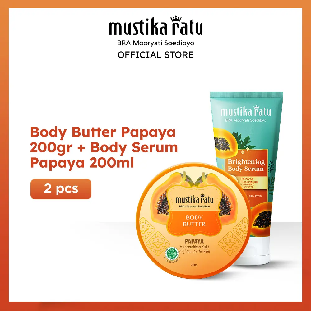 [BUNDLE XTRA MENJAGA KULIT CERAH] Body Butter Papaya 200gr + Body Serum Papaya 200ml - Melembutkan, Melembabkan, Mencerahkan Kulit