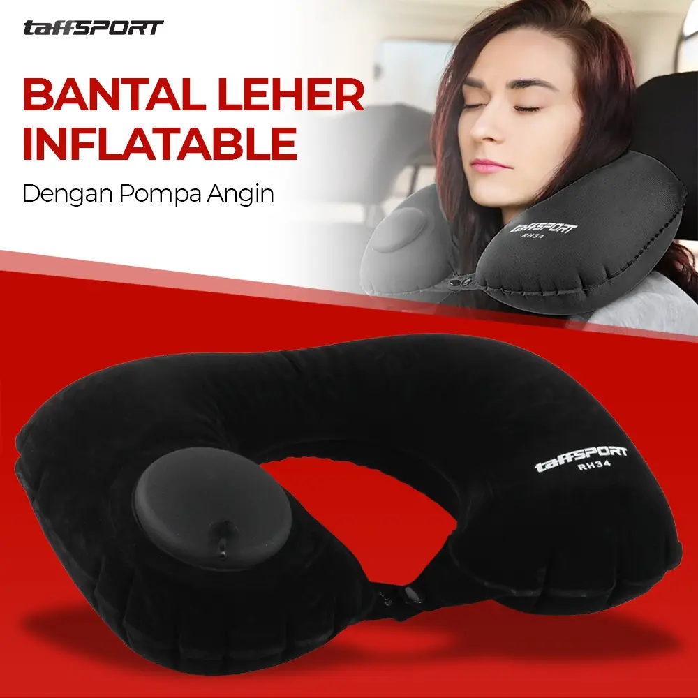 Bantal Angin Leher TaffSPORT Model Pompa - Bantal Tiup Travel Portable - Inflatable Neck Pillow for Traveling Office Camping