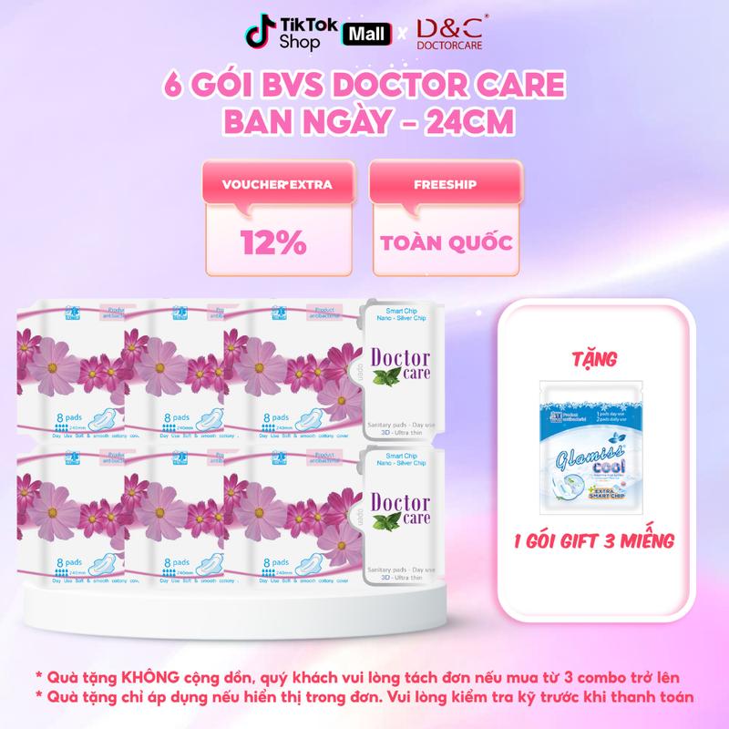 COMBO 6 gói Băng vệ sinh ban ngày thảo dược mát lạnh D&C Doctor Care 24cm [TẶNG 1 GIFT 3 MIẾNG BVS GLAMISS COOL EXTRA - 2HN1BN]