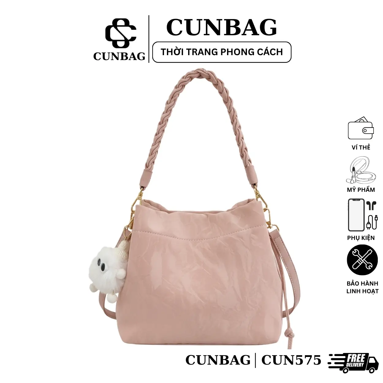(Deal Độc Quyền) Túi Xách Đeo Chéo Vai Có 2 Loại Dây Đeo Kèm Móc Treo Miệng Túi Mở Đóng Dễ Dàng  Cun575