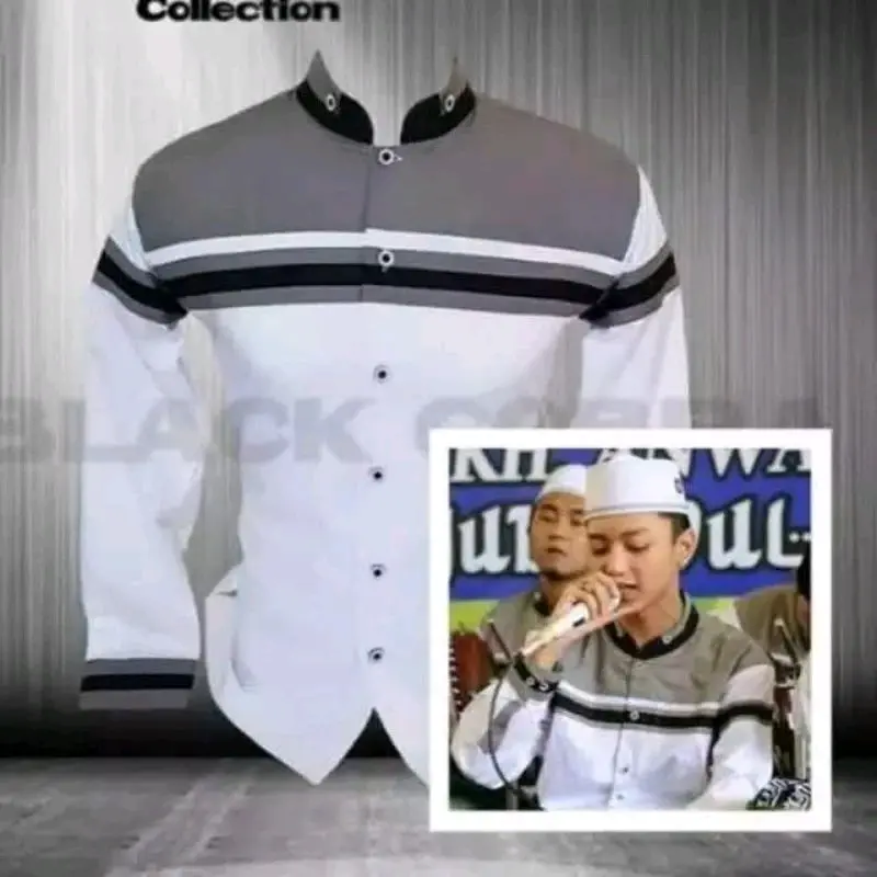 Atasan Baju Koko Anak lengan Panjang Gus Azmi Motif  Kombinasi Black Cobra Mewah Menawan warna Putih Seragam Ngaji TPQ Muslim bahan Katun Nyaman