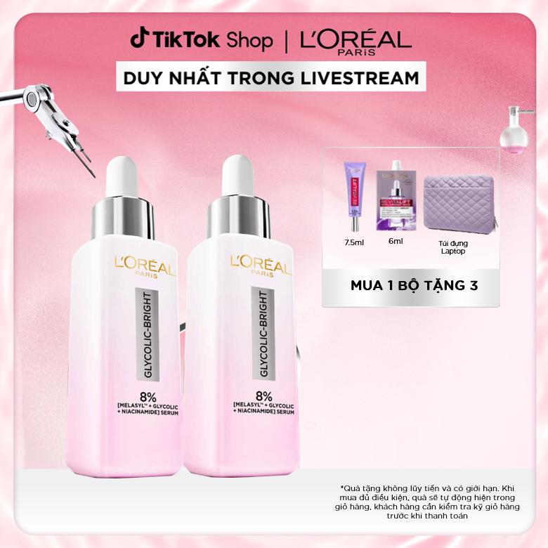 [BOM] Bộ 2 Serum sáng da L'Oreal Paris Glycolic Bright Instant Glowing Serum 1.0% Glycolic Acid 30mlx2